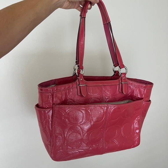 Coach Embossed Leather Gallery Tote Dark Rose Pink - Picture 2 of 5